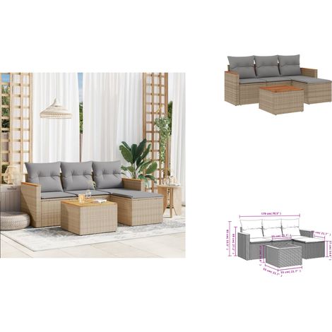5-tlg. Garten-Sofagarnitur mit Kissen Beige Poly Rattan - Gartenmöbel Set - Esszimmergarnitur - Outdoor Möbel - Rattan Sofa - Lounge Set (1/3)