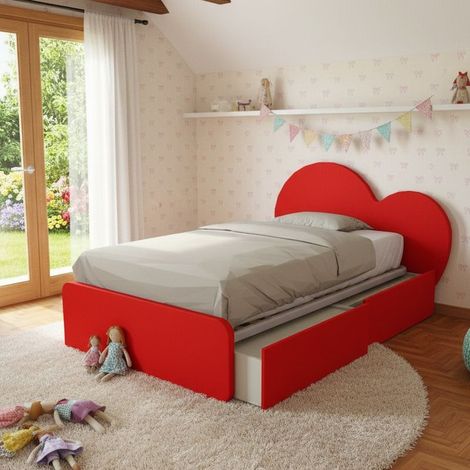 Letto a cuore 1 piazza e mezza con cassettoni - 120x190 cm - Made in Italy - Rovere rock