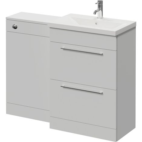 Napoli 390 Gloss Grey Pearl 1100mm 2 Drawer Vanity Unit Toilet Suite with Glide Basin - 1100mm - Chrome 320mm HandleWithout Kingston Toilet Pan