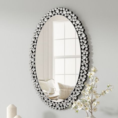 Miroir Mural Ovale de Luxe avec Bordure de Diamants - Design Artistique pour Décoration Intérieure Élégante