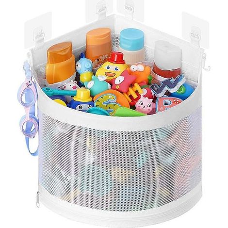 Organisateur de rangement pour jouets de bain en filet, idéal pour ranger les jouets dans la baignoire d'angle et comme panier de douche ou de salle de bain. Ce sac en filet multi-usages (1/5)
