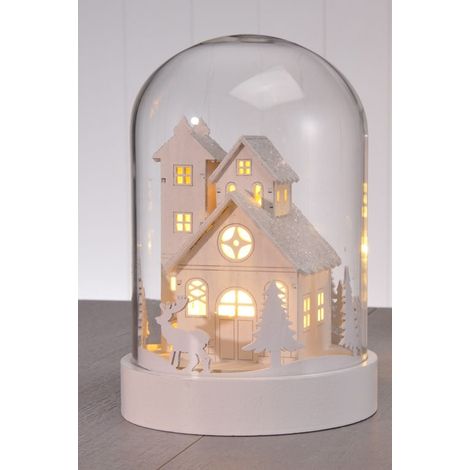 LED Deko Glasglocke 18 cm - 3 LED - warmweiß beleuchtete Tisch Dekoration mit Weihnachtsmotiv