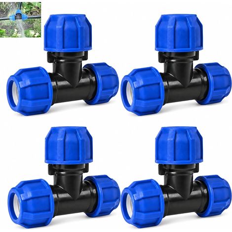 4PCS Raccords de Tuyau d’eau en T 20 mm, Raccord de Compression PN16 pour Tube PE80 PE100, Connecteur 3 Voies en Polypropylène pour Plomberie, Irrigation et Réseau d’Alimentation en Eau (1/5)