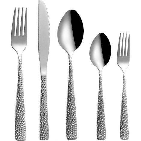 Ensemble de couteaux et fourchettes en acier inoxydable, 5 pièces, Argent
