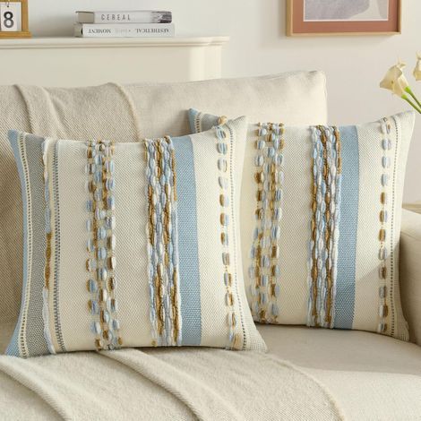 Set of 2 Cushion Covers 45x45 cm, Tufted Texture, Hidden Zipper, Durable Chenille, Living Room/Bedroom Decoration (1/5)