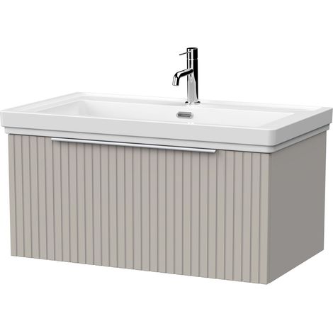 Callingwood Contemporary Wall Hung 1 Drawer Vanity Unit with Traditional 1 Tap Hole Fireclay Basin , 800mm, Pebble Grey
