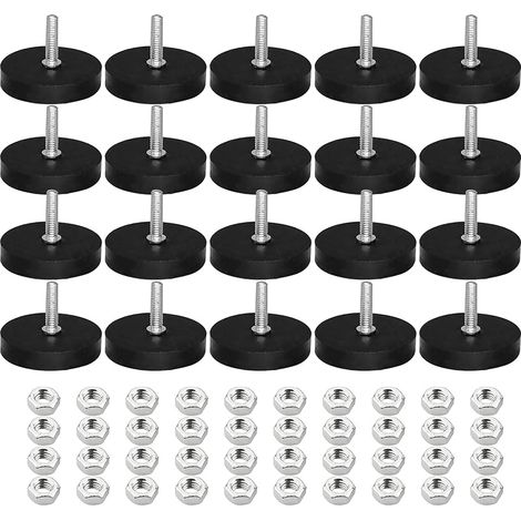 Lot de 20 aimants en néodyme caoutchoutés, diamètre : 22 mm, en caoutchouc, antidérapants, avec filetage extérieur M4, pour véhicules, lampes, fixation d'outils (1/5)