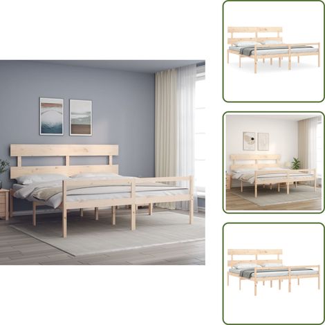 The Living Store Lit pour personne âgée et tête de lit 200x200 cm bois massif - Bois de pin (1/5)