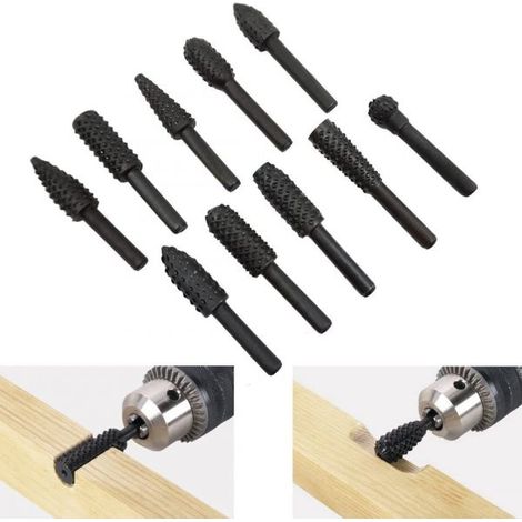 SET DI 10PZ ROTATIVE RASPA 6MM PUNTE FRESE IN FRESA ROTANTE PER LEGNO E METALLO (1/5)