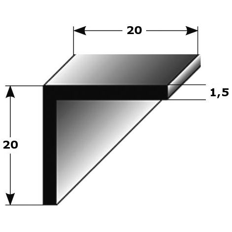 Winkelprofil "Aracena" als Montageprofil / Bauprofil, gleichschenklig, Silber eloxiert, aus Aluminium-1000-20 mm