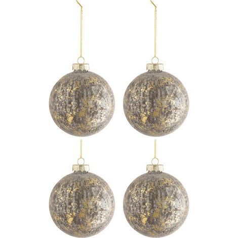 Lot de 4 Boules de Noël "Antique" 10cm Gris & Or (1/2)