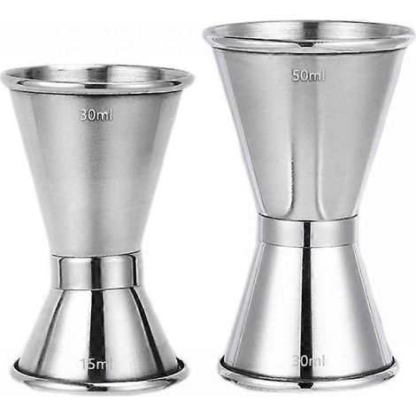 Set aus 2 Doppel-Cocktail-Jiggern 15 ml/30 ml und 30 ml/50 ml aus Edelstahl, für Bar, Restaurant oder Zuhause, silberfarben. (1/5)