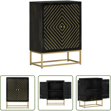 vidaXL Bois de manguier - Buffet avec 2 portes noir et doré 55x30x75 cm manguier (1/5)