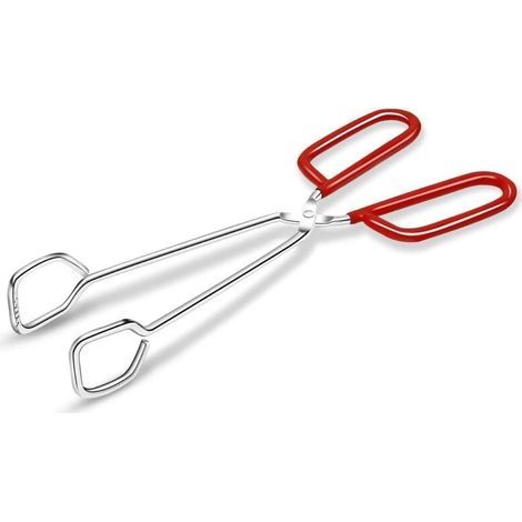 Pince de cuisine robuste en acier inoxydable de 25 cm (10 pouces) - Poignée rouge confortable et antidérapante, conception de type ciseaux, résistante à la chaleur, convient pour les grillades et une (1/4)