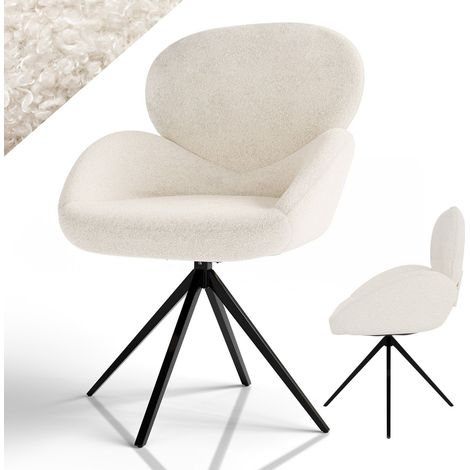 Juskys Drehstuhl Albano - Bouclé - 360° drehbar & gepolstert, pflegeleichter Bezug, verstellbare Metallfüße, modern für Esszimmer & Küche - Creme (1/5)