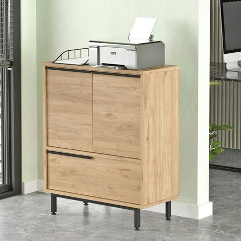 Meuble de rangement bureau 3 portes décor bois JENA (1/5)