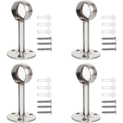 Support de fixation au plafond, support de tringle en acier inoxydable, support de tringle à rideaux avec vis et chevilles d'expansion, pour armoire, cuisine (22 mm, argent) (1/5)