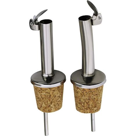 Set aus 2 Ausgießern aus Edelstahl und Kork für Olivenöl mit Klappdeckel. Ideal auch für Wein, Spirituosen, Kaffee, Sirup und Essig.