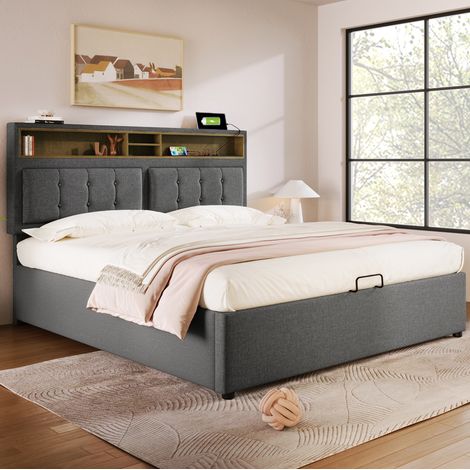 letto contenitore 160x200 con ricarica testiera grigio OKMYHOME (1/5)