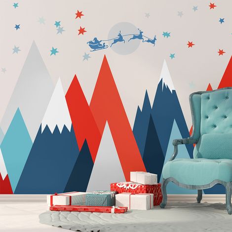 Stickers montagnes scandinaves rennes et père Noël 120 x 180 cm (1/5)