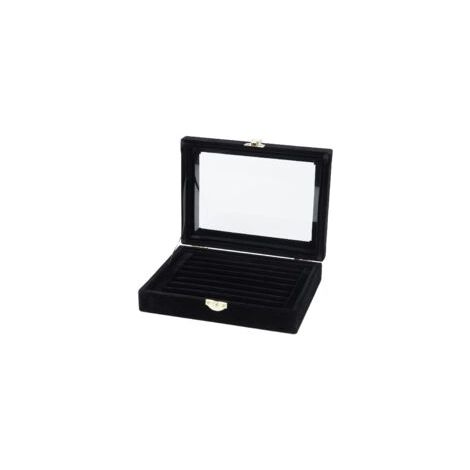 Boite de Rangement en Velours et Verre d'affichage pour Bague Boucle d'oreille Bijoux Porte-Plateau Boitier de Rangement, Noir (1/5)