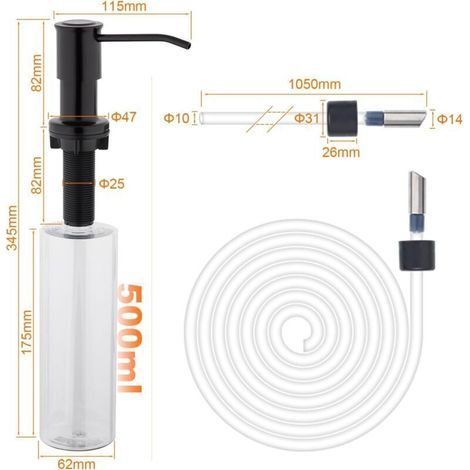 Distributeur de Savon pour Évier de Cuisine avec Bouteille 500ML et Ensemble de rallonge de 1,2 m, Diffuseur Pompe Liquide, Caché Distributeur Liquide Vaisselle (1/3)