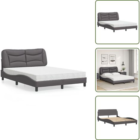 The Living Store Lit avec matelas gris 120x200 cm similicuir - Lit Double - Lit Confortable - Lit Design - Literie - Sommier Tapissier