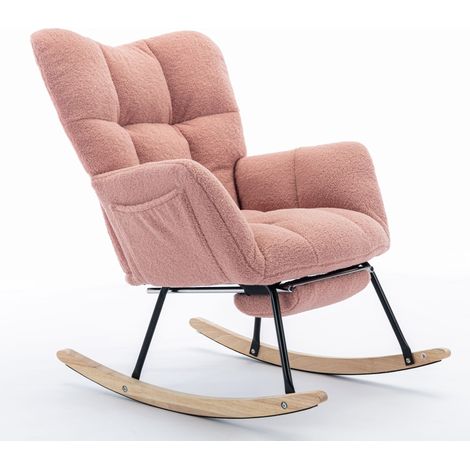 ELVMI Sedia a Dondolo con Poggiapiedi Pieghevole, Schienale Alto Ergonomico e Braccioli Imbottiti, in Teddy Rosa (1/5)