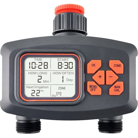 Minuteur d'arrosage intelligent pour tuyau d'arrosage, 2 sorties, grand écran LCD, programmable pour pelouse et jardin, arrosage extérieur automatique/manuel (1/5)