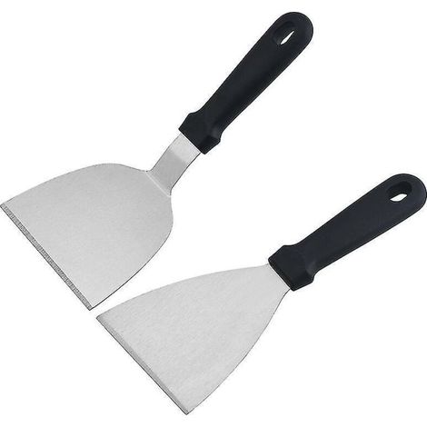 Set aus 2 Edelstahlspateln zum Grillen, Schabern, Crêpe-Wendern, Teppanyaki-Spateln, Küchenutensilien für Grillabende im Freien - 3 (1/5)