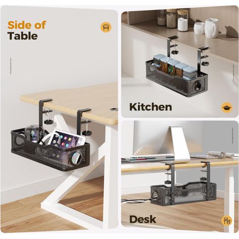 Plateau de gestion des câbles noir sous bureau, organisateur de câbles sans perçage avec clips, pour une gestion optimale des câbles au bureau et à la maison - n'endommagera pas votre bureau. (1/5)