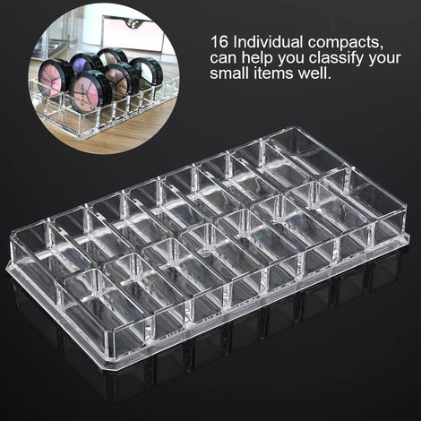 Aufbewahrungsbox aus transparentem Acryl mit 16 Fächern, kompakter Make-up-Organizer für Puder, Augenbrauenprodukte und Lidschatten, geräumiges und praktisches Aufbewahrungskästchen (1/5)