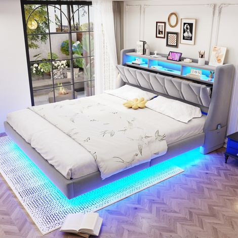 Bett Doppelbett 180x200 mit Stauraum und LED HAVRYA (1/5)
