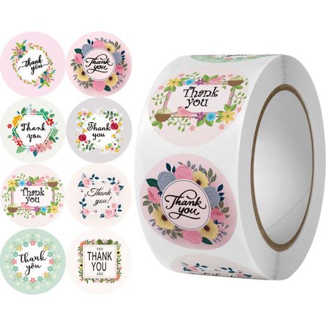 Etiquetas Adhesivas Merci - Papel Kraft - Diámetro 2,5 cm - Diseño Floral y Planetario - Para Regalos Dulces y Decoración Festiva - 1000 Unidades