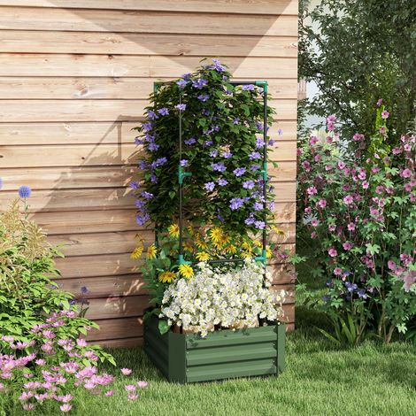 Bac à plantes surélevé avec treillis pour tomates, jardinière et potager en acier galvanisé et revêtement poudré vert, idéal pour jardin et balcon - CHICFURN (1/5)
