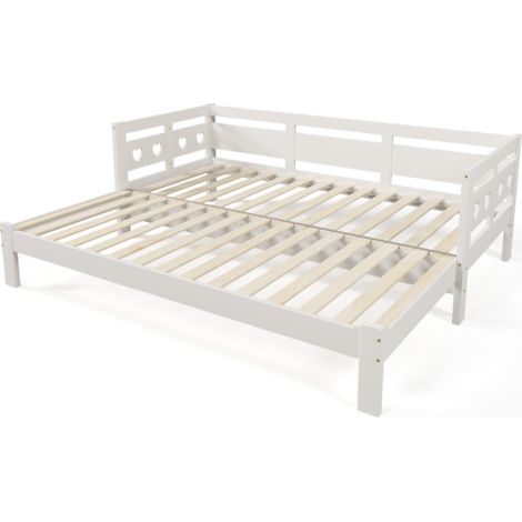 Lit de jour 90×190 cm, extensible, pin blanc, sommier,2 couchages