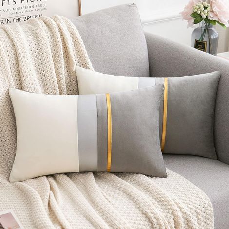 Gray Velvet Pillow Case 30x50cm for Living Room Sofa，Set of 2 Super Soft Long Cushion Covers Modern Luxury Bedroom Decoration