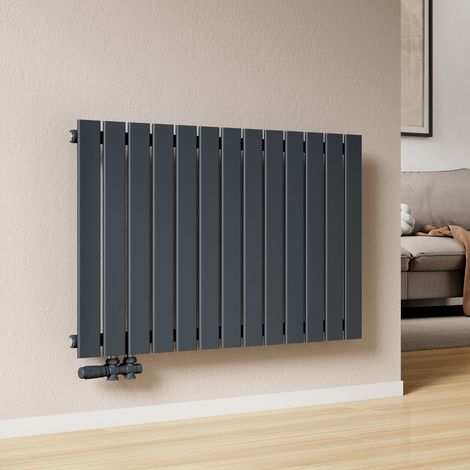 EMKE Heizkörper Flach Design Paneelheizkörper Unteranschluss links/rechts Horizontal, Einlagig, Anthrazit, 63x100 cm, 730 W Warmwasser Zentralheizung
