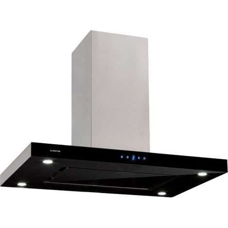 Klarstein Valeria Inselabzugshaube - Dunstabzugshaube, Inselhaube, 81W, max.642 m³/h, 3 Leistungsstufen, LED-Beleuchtung, Touch-Panel, Glas, Edelstahl, sparsam, PureAmbience Concept, schwarz (1/5)