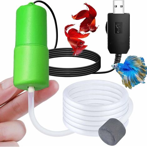 Pompa d'aria USB per acquario – Mini pompa di ossigeno silenziosa – Con 1 pietra porosa – Per acquari per gamberetti e nano acquari – Trasporto di animali acquatici