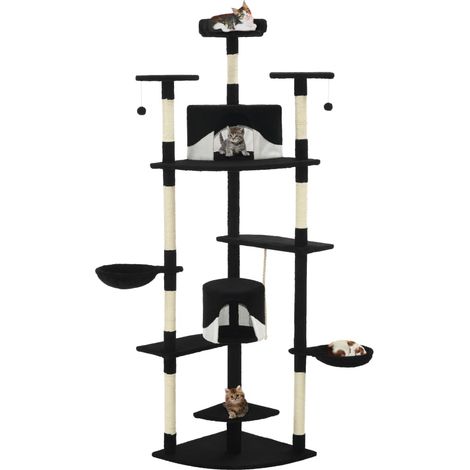 Katzen-Kratzbaum mit Sisal-Kratzsäulen 203 cm Schwarz und Weiß