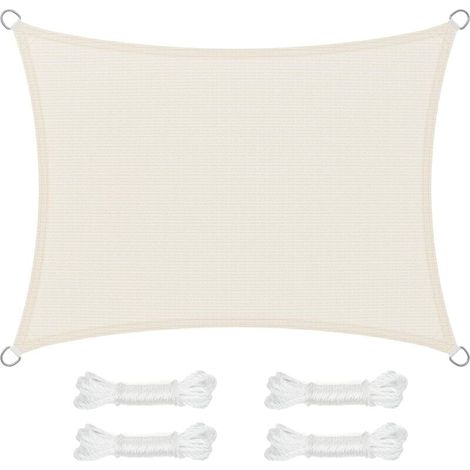 Voile d'ombrage 3 x 4 mètres, protectrice contre le soleil et respirante, conception perméable à l'eau, convient aux patios, jardins, balcons, camping, rectangulaire, corde incluse, beige. (1/5)