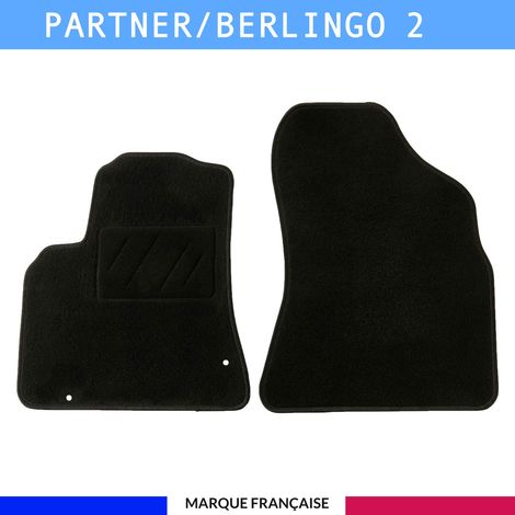 Tapis de sol voiture - Sur mesure pour  Peugeot / Citroen PARTNER TEPEE / BERLINGO 2 (04/2008-08/2018) - Antidérapant : Clips de fixations et scratch - Tapis de sol avant 2 pièces - Moquette - Noir