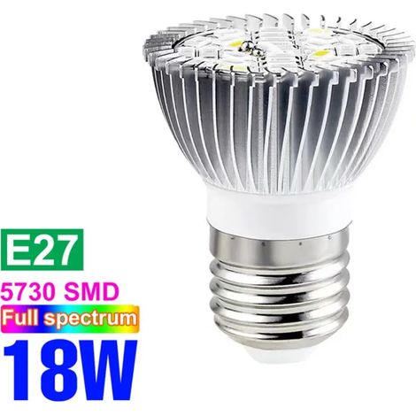 Lampes de croissance pour plantes Ampoule LED de croissance pour plantes (E27 18W - (85-265V), spectre complet) - Lampe horticole Fitolamp pour serres et cultures hydroponiques.