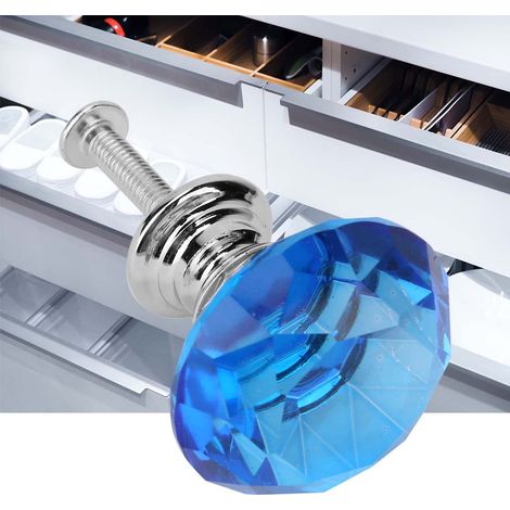 Poignée de tiroir en verre cristal bleu 30mm, forme losange, pour armoire, placard et porte de meuble, 1 pièce, poignée de tirage moderne, accessoire de quincaillerie. (1/5)