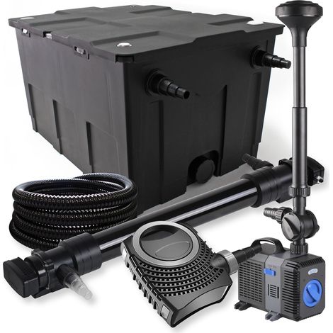 SunSun Komplettset: CBF-550 Teichfilter bis 60000 L Teichfilteranlage, NEO10000 Teichpumpe 10000l/h 80W, CUV-672 Teichklärer 72W, 25m Teichschlauch 25 mm, CTP-5003 Springbrunnen 5000l/h 30W (1/5)