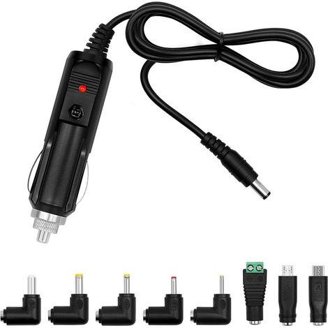 Universeller Kfz-Gleichstromadapter 12 V 5 A 5,5 x 2,5 mm – 1 m USB-Kabel mit 8 Adaptersteckern – Kfz-Zigarettenanzünderadapter – DVD-Player-kompatibel (1/5)