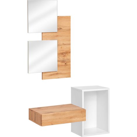 Set Mobile Ingresso Moderno Con Specchi Pensile A Giorno Mensola Con Cassetto Salvaspazio Mobile Da Parete Design Nordico Per Corridoio Zona Living 100 x 170 x 30 Cm Bianco E Rovere (1/5)