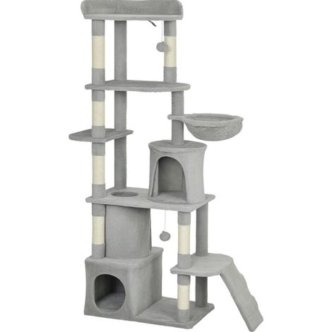Albero per gatti 170 cm grigio chiaro con tunnel, nicchie e tiragraffi in sisal MODENUIT (1/4)