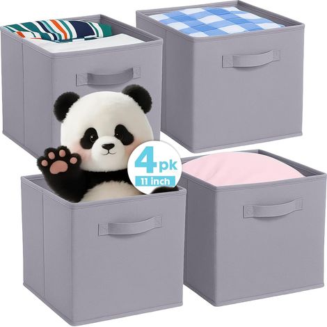 Cubes de Rangement Pliables en Tissu avec poignées, 4 boîtes de Rangement pour Maison, Chambre d'enfant, Placard et Organisation des Jouets (Gris, 26,7 x 26,7 x 27,9 cm) (1/5)